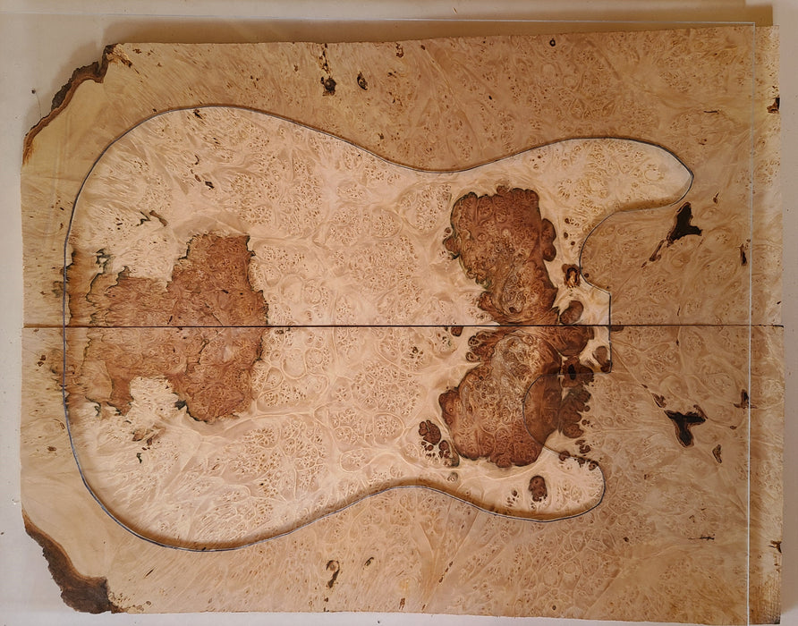 Figured spalted Maple Burl Guitar set, 0.27" thick - Stock# 3-0245D