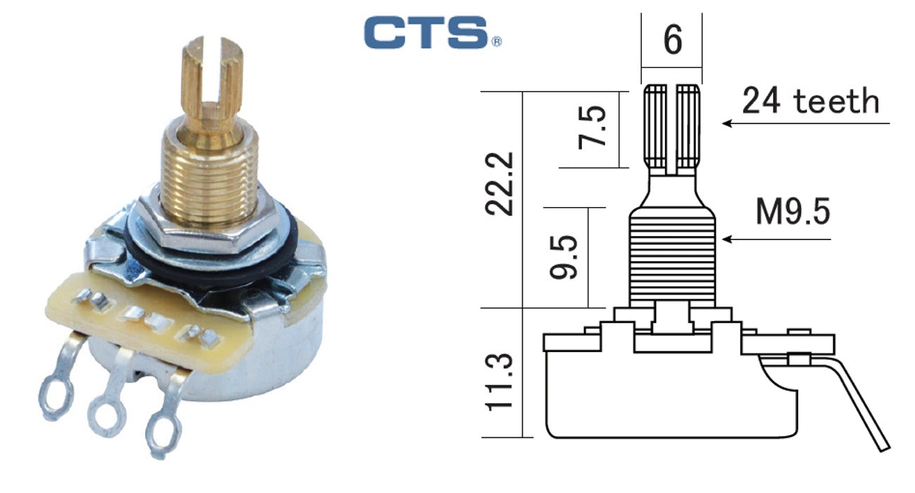 CTS Potentiometer, 250K Audio or Linear Taper, Standard 24-spline