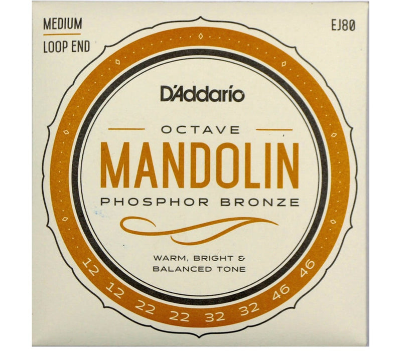 D'Addario EJ80 Phosphor Bronze Octave Mandolin strings, Medium, 12-46
